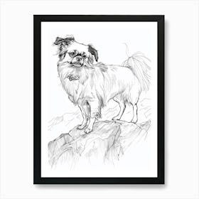 Dog On A Cliff Line Sketch Art Print