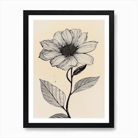 Line Art Sunflower Flowers Illustration Neutral 13 Art Print