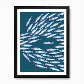 Fish Shaul Nautical Navy And Blue Art Print