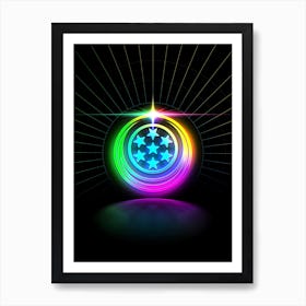 Neon Geometric Glyph in Candy Blue and Pink with Rainbow Sparkle on Black n.0252 Art Print