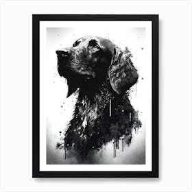 Flat-coated Retriever Watercolor Portrait Black Ink Splatter Flatty Art Print