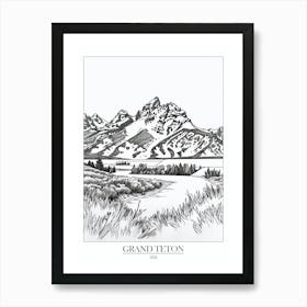 Grand Teton Usa Line Drawing 1 Poster Art Print