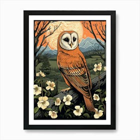 Vintage Bird Linocut Barn Owl 3 Art Print