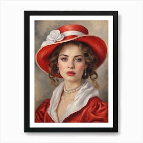 Lady In Red Hat 1 Art Print