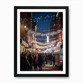 Banner At A Lively New Years Eve Party Drapes Elegantly Across A Bustling Street Strands Of Shiny (6) Art Print