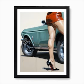 Classic Car loving Girl In High Heels Art Print
