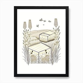 Bee Boxes In A Field 2 Vintage Art Print