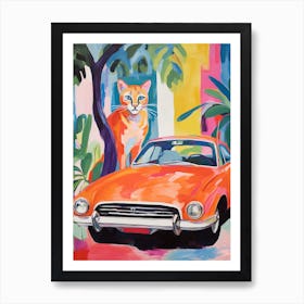 Pontiac Firebird Vintage Car With A Cat, Matisse Style Painting 2 Art Print