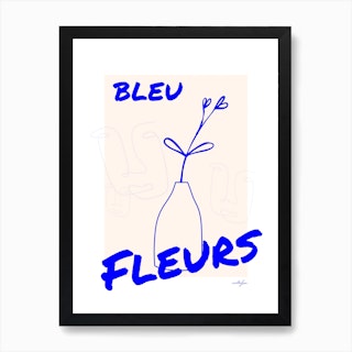 Bleu Fleurs Line Art Print