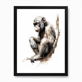 Playful Thinker Monkey Watercolour Painting 1 Art Print