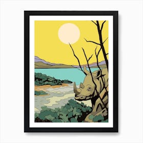 Rhino With The Sun Geometric Illustration 5 Art Print