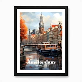 Amsterdam Netherlands Canal Travel Illustration Art Print