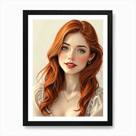 Red Haired Girl Portrait Art Print