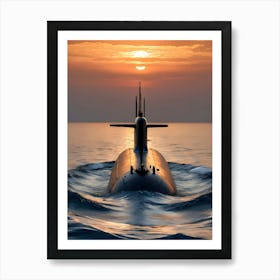 Submarine At Sunset -Reimagined 5 Art Print