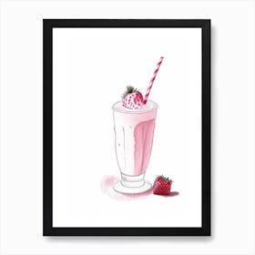 Strawberry Milkshake Dairy Food Pencil Illustration 2 Art Print