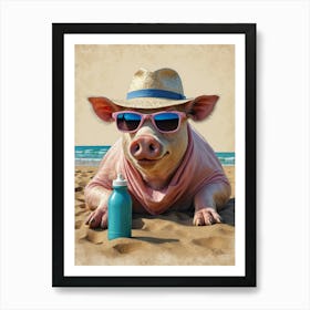 Pig On The Beach Canvas Print Art Print