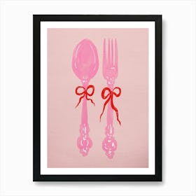 Pink Fork And Spoon Art Print