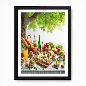 Picnic Table With Fruits And Vegetables Art Print