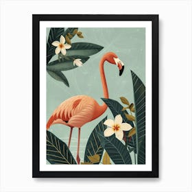 Chilean Flamingo Frangipani Minimalist Illustration 3 Art Print