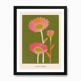 Pink & Green Sunflower 1 Flower Poster Art Print