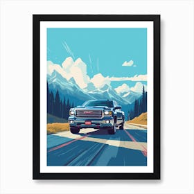 A Gmc Sierra Car In Icefields Parkway Flat Illustration 3 Art Print