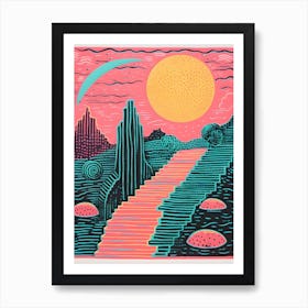 Vibrant Surreal Risograph Style Landscape 2, Alien Art Print