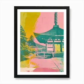 Koyasan Japan Retro Duotone Silkscreen 3 Art Print