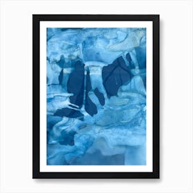 Sea Green and blue abstract Cyanotype Print  Art Print