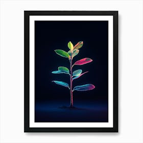 Neon Plant On Black Background 4 Affiche