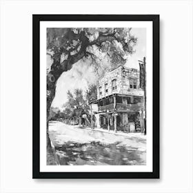 Rainey Street Historic District Austin Texas Black And White Watercolour 3 Art Print