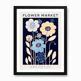 Blue Flower Market Poster Queen Annes Lace 2 Art Print