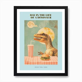 Dinosaur & A Hamburger Retro Collage 3 Poster Art Print