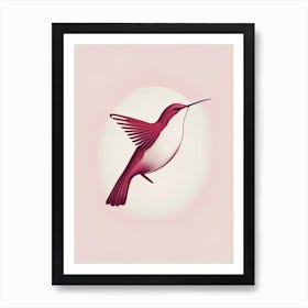 Ruby Throated Hummingbird Retro Minimal Art Print