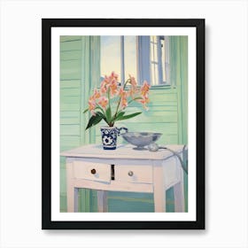 Bathroom Vanity Painting With A Orchid Bouquet 2 Art Print