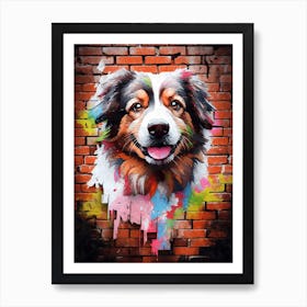 Aesthetic Australian Shepherd Dog Puppy Brick Wall Graffiti Artwork Art Print