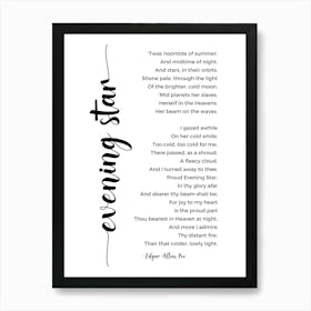 Evening Star Poem By Edgar Allan Poe Art Print