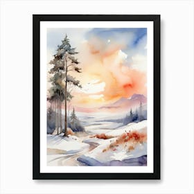 Winter Landscape Watercolor Painting 5 Art Print