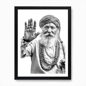 Black And White Portrait Of An Indian Man Art Print