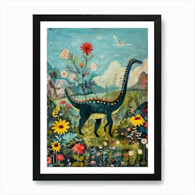 Dinosaur In The Meadow Painting 1 Art Print