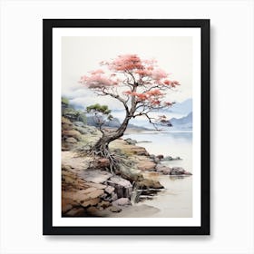 Sado Island In Niigata, Japanese Brush Painting, Ukiyo E, Minimal 3 Art Print