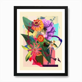 Zinnia 4 Neon Flower Collage Art Print