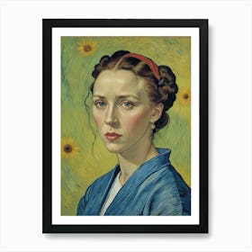 Portrait Of A Young Woman With Sunflowers Art Print