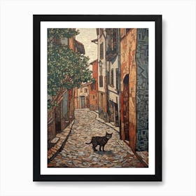 Painting Of Rome With A Cat In The Style Of William Morris 2 Art Print