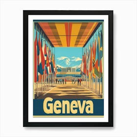 Aihrgdesign A 1970s Inspired Travel Poster For Geneva 2 Art Print