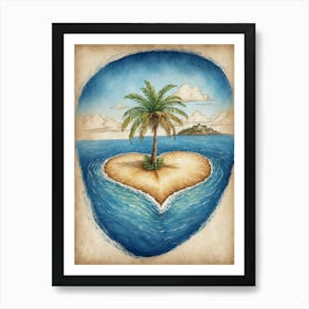 Heart Island With Palm Tree Art Print