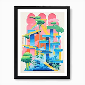 Hanging Gardens Of Babylon Abstract Riso Style 4 Art Print