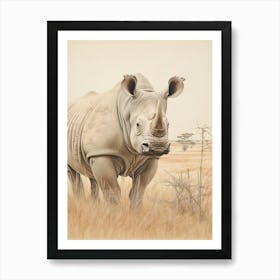 Rhino In The Savannah Landscape Art Print