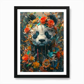 Panda with flowers Art Print