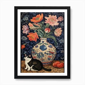 Anemone With A Cat 2 William Morris Style Art Print