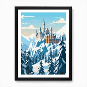 Retro Winter Illustration Schloss Neuschwanstein Germany 1 Art Print